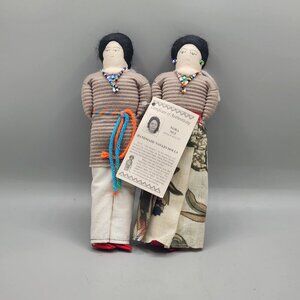 2 Native American Navajo Indian Handmade Cloth Dolls  By Nora Nez 8 inch Couple
